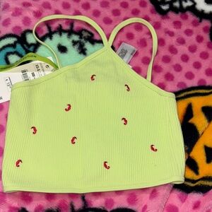 Zara Light Green Crop Top with Red Accents